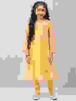 Mustard Yellow Art Silk Anarkali with Jacket Kurta Churidar Suit Set image number 6