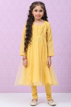 Mustard Yellow Art Silk Anarkali with Jacket Kurta Churidar Suit Set image number 6