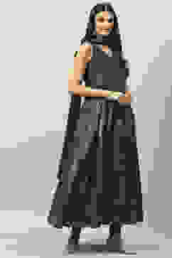 Teal Art Silk Flared Kurta Legging Suit Set image number 6