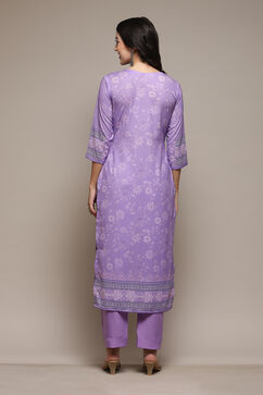 Lavendar Silk Blend Digital Print Unstitched Suit Set image number 6