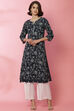 Navy Cotton Straight Printed Kurta image number 4