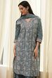 Green Cotton Printed Straight Suit Set image number 7