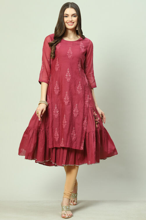 Plum Art Silk Straight Embroidered Kurta image number 5