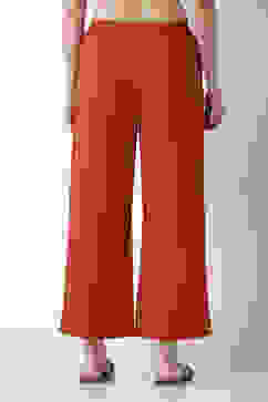 Burnt Orange Viscose Straight Solid Pants image number 5