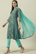 Blue Printed Straight Kurta Regular Pant Suit Set image number 5