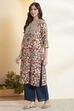 Rust Cotton Floral Printed Straight Kurta image number 3