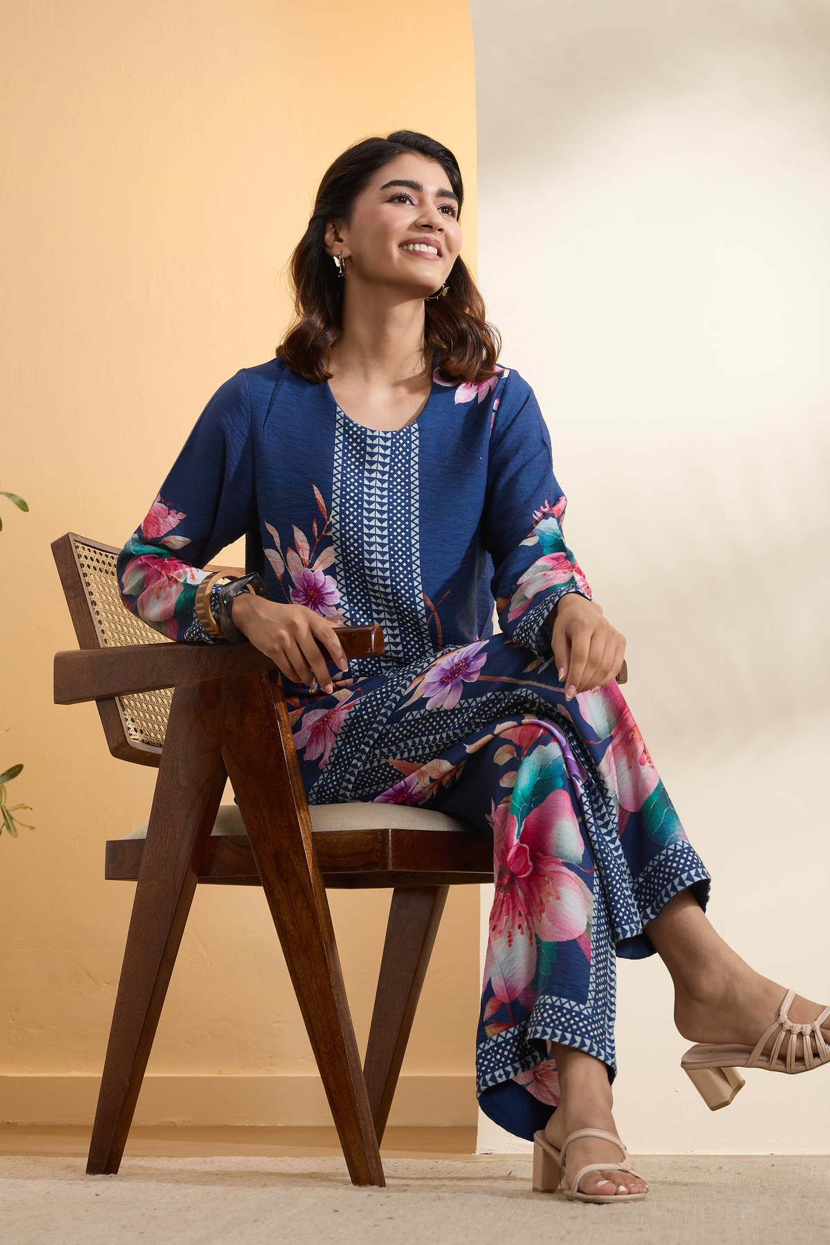 Blue Nylon Viscose Floral Printed Co-ord Set