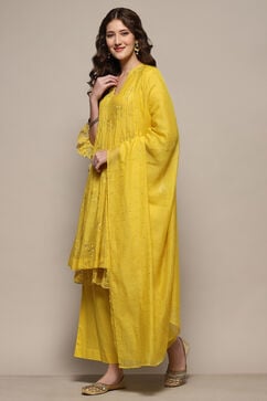 Lime Yellow Viscose Gathered Suit Set image number 4