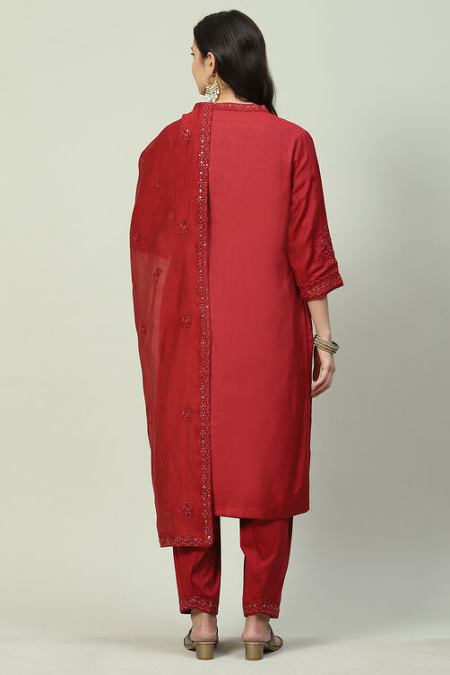 Cherry Red Cotton Straight Kurta Salwar Suit Set image number 4