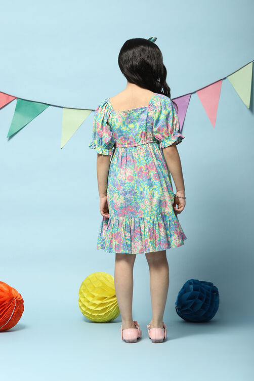 Multicolored Cotton Tiered Dress image number 4