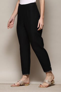 Black Polyester Slim Yarndyed Pants image number 2