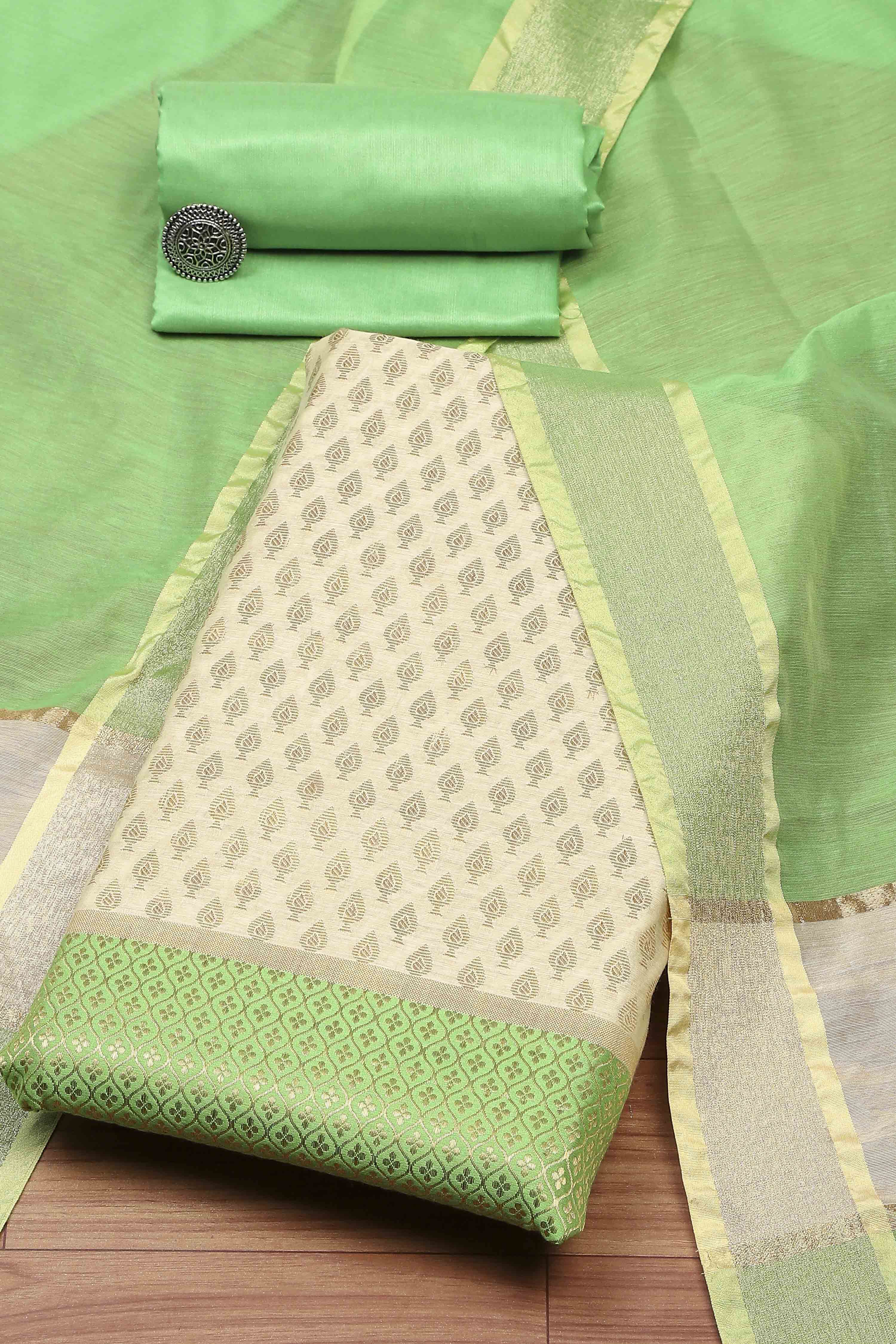 Pastel Cotton Printed Embroidered Unstitched Suit Set image number 0