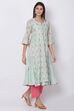 Mint Green Poly Metallic Cotton Flared Printed Kurta image number 4
