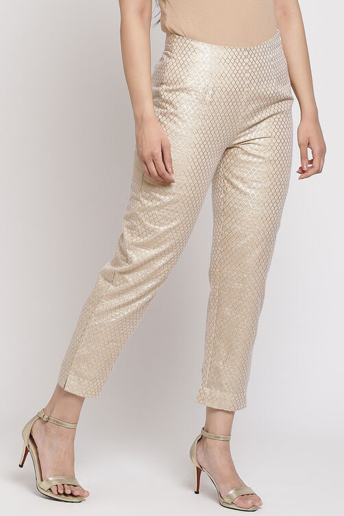 Beige And Gold Poly Cotton Pants image number 2