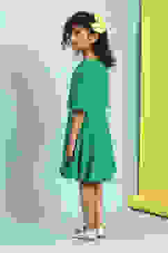 Green Cotton Schiffli Flared Dress image number 3