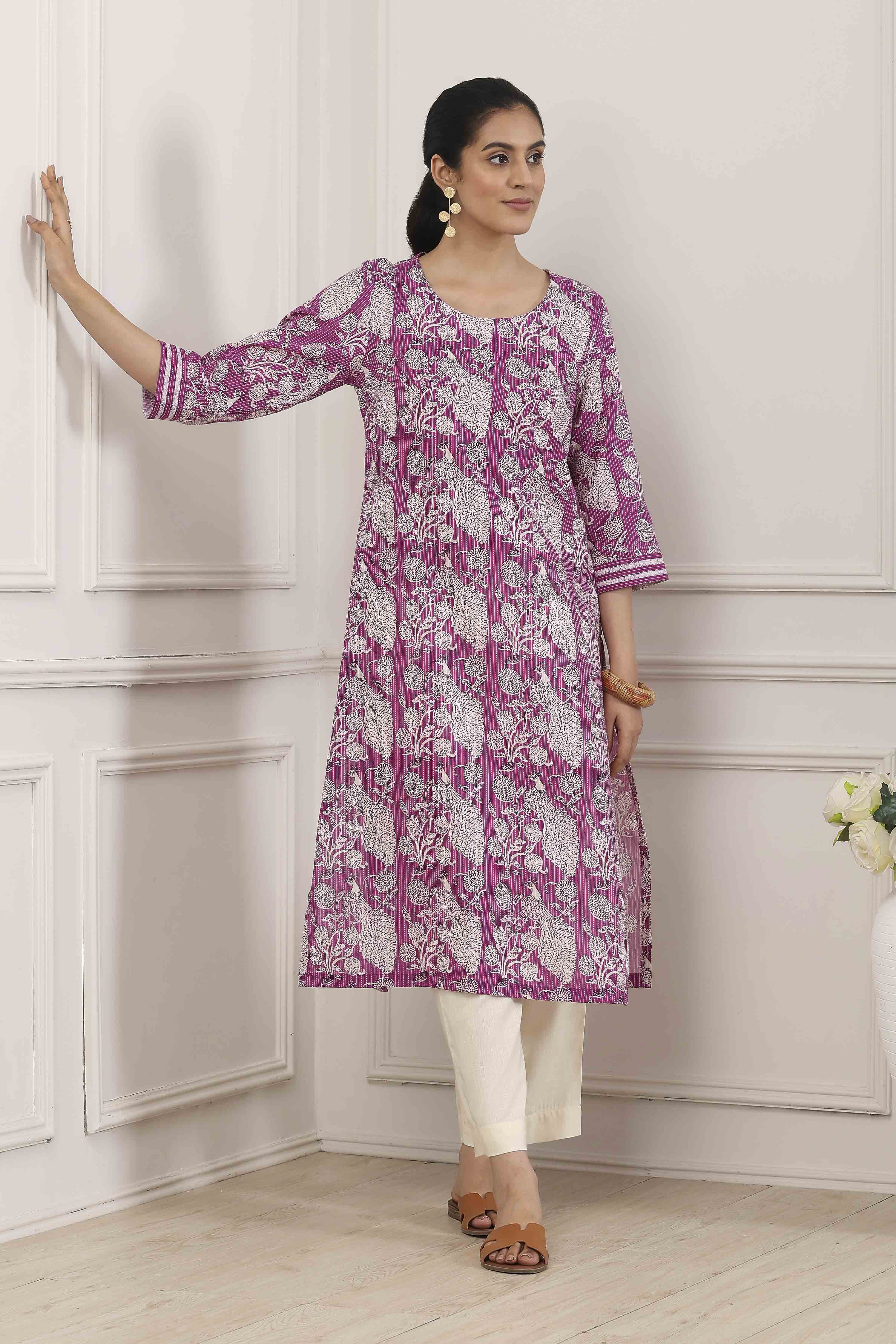 Purple Cotton Straight Kurta image number 0