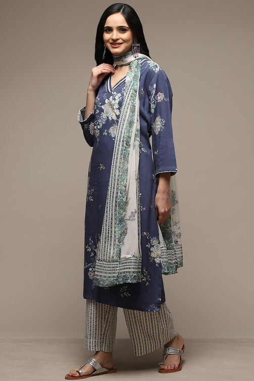 Indigo Rayon Straight Kurta Palazzo Suit Set image number 6