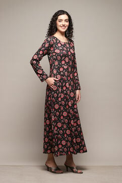Black Knitted A-Line Printed Dress image number 4
