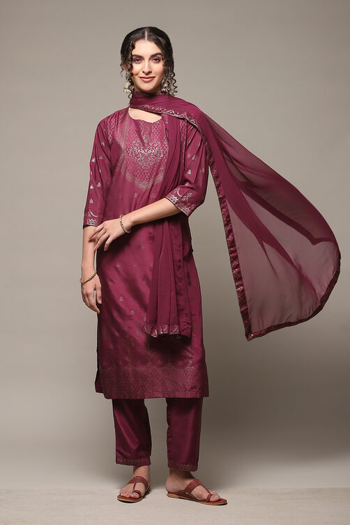 Blue Art Silk Straight Kurta Regular Pant Suit Set image number 0