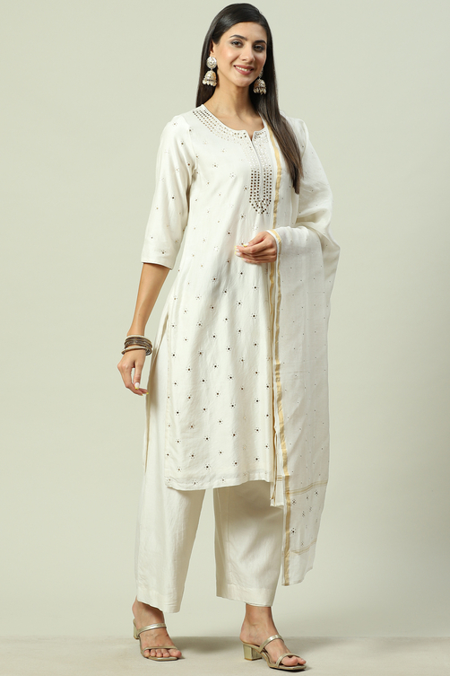 Turquoise Straight Kurta Palazzo Suit Set image number 0
