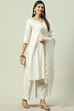 Off White Cotton Silk Straight Kurta Palazzo Suit Set image number 0