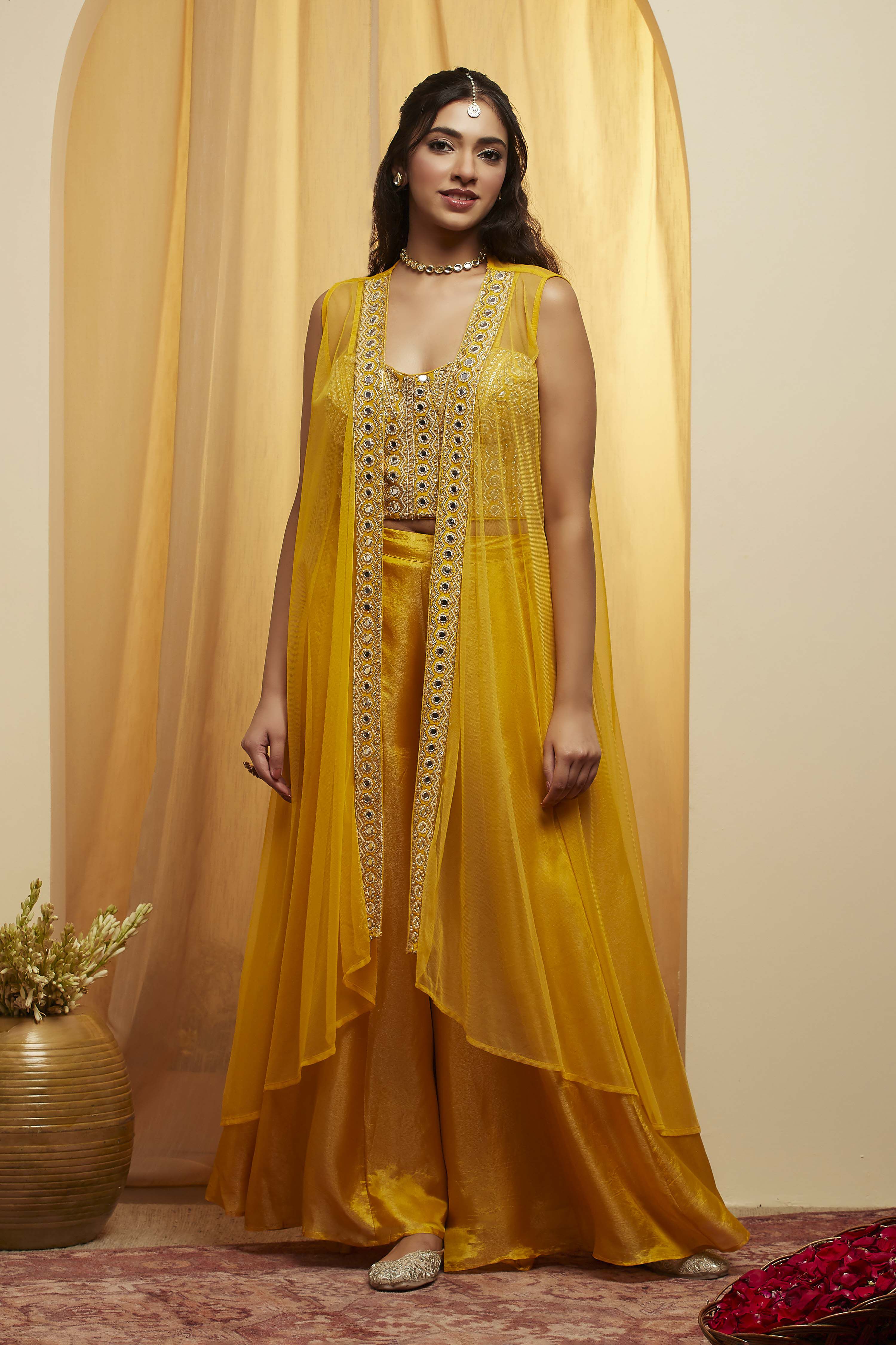 Yellow Viscose Rayon Kalidar Fusion Set image number 6