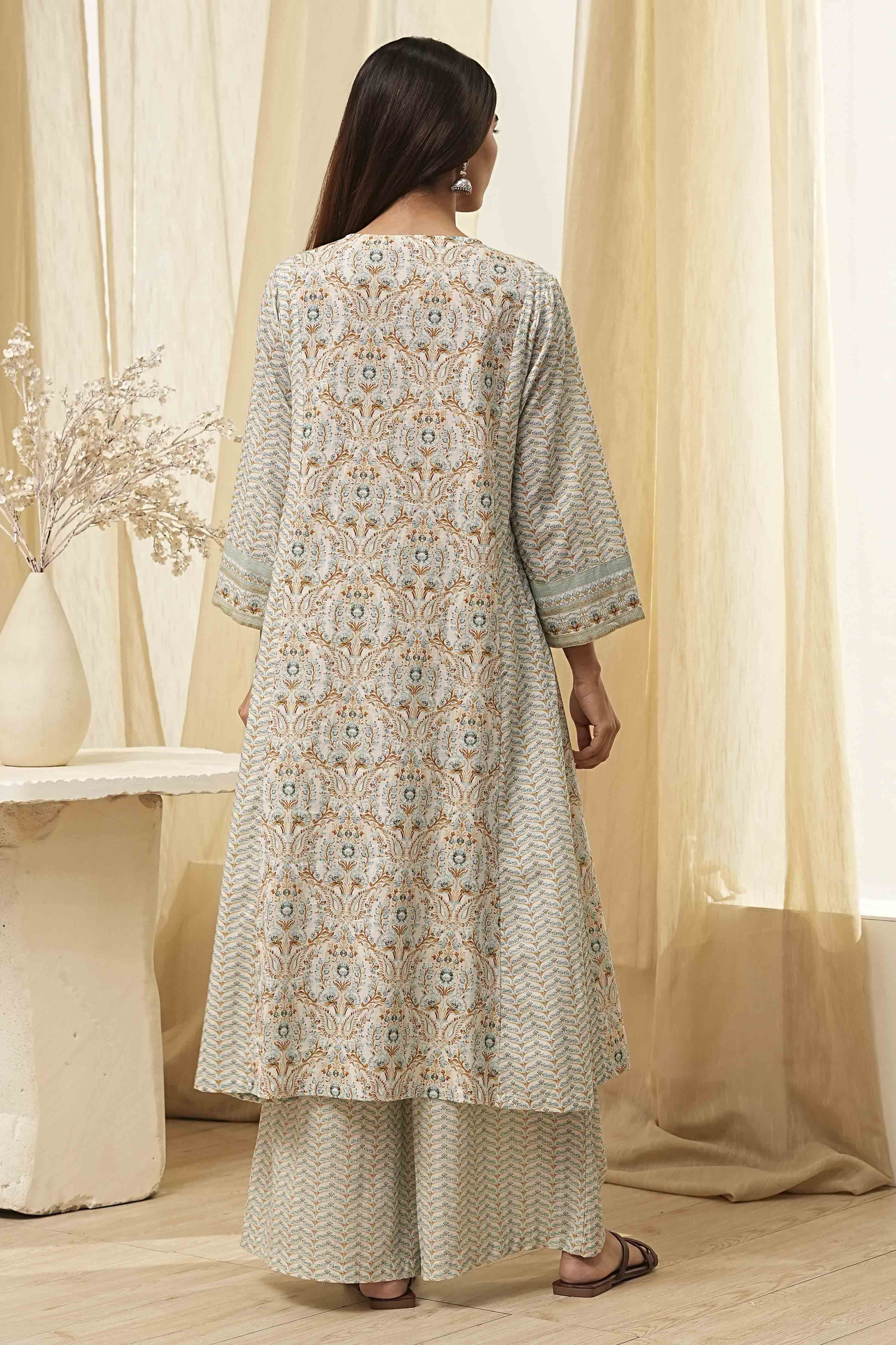 Blue Pure Cotton A-Line Kurta Set  image number 5