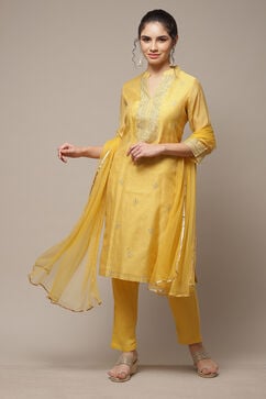 Yellow Cotton Blend Straight Kurta Suit Set image number 1