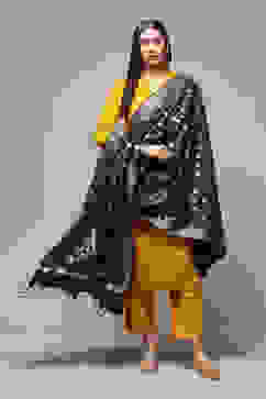 Navy Cotton Blend Yarndyed Dupatta image number 0