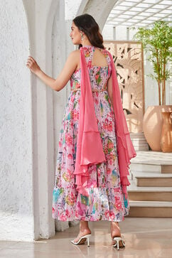 Pink Polyester Blend Anarkali Suit Set image number 3