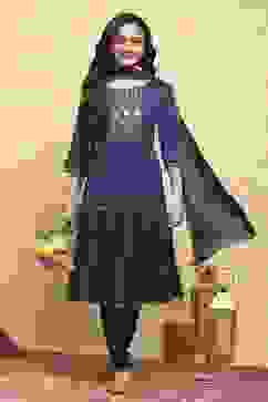 Navy Blue Cotton Tiered Solid Suit Set image number 0