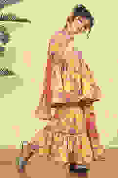 Yellow Cotton Printed Kalidar Sharara Suit Set image number 5