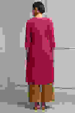 Fuchsia Solid Straight Kurta image number 3