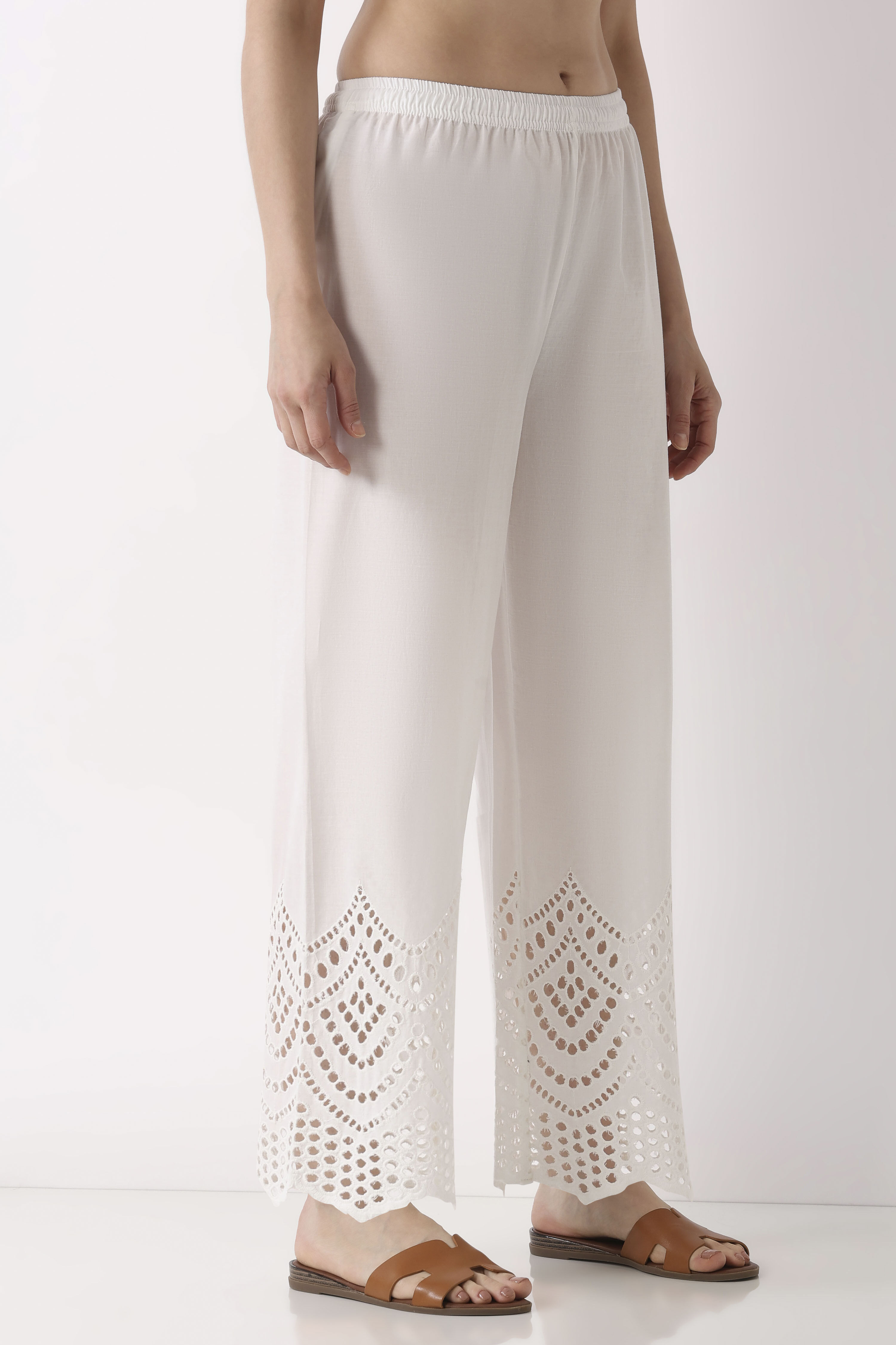 Grey Cotton Straight Palazzos image number 3