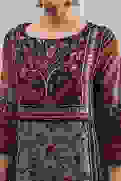 Black and Rust Printed Straight Kurta image number 1