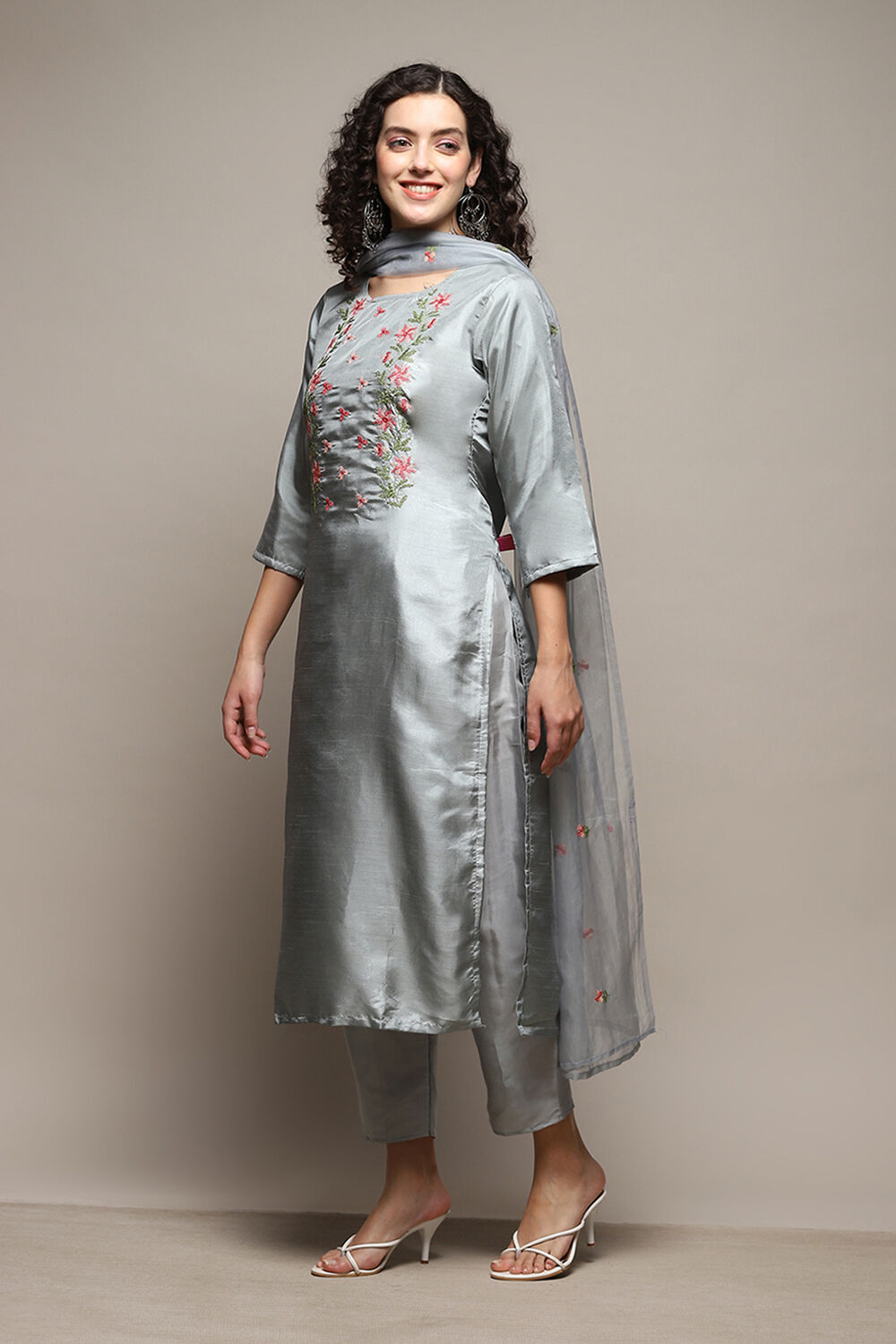 Blue Silk Blend Unstitched Suit Set image number 5