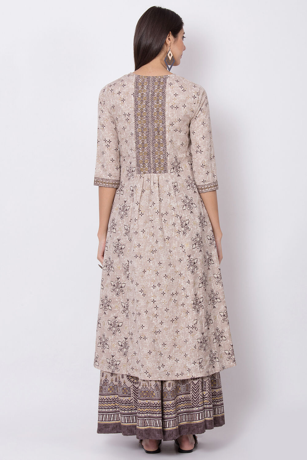 Marine Blue Cotton Blend A-Line Printed Kurta image number 4