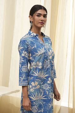 Blue Pure Cotton Floral Straight Kurta image number 1