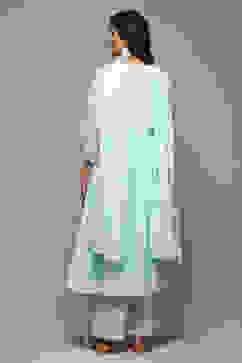 Aqua Cotton Gathered Kurta Palazzo Suit Set image number 4