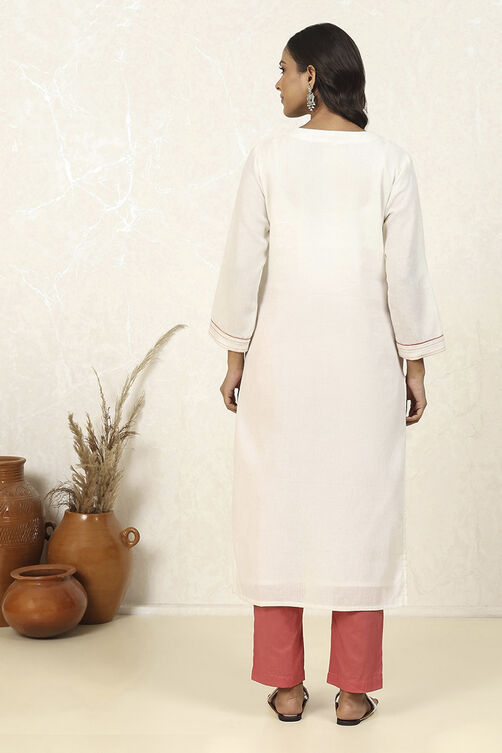 White Cotton Machine Embroidered Unstitched Suit Set image number 5