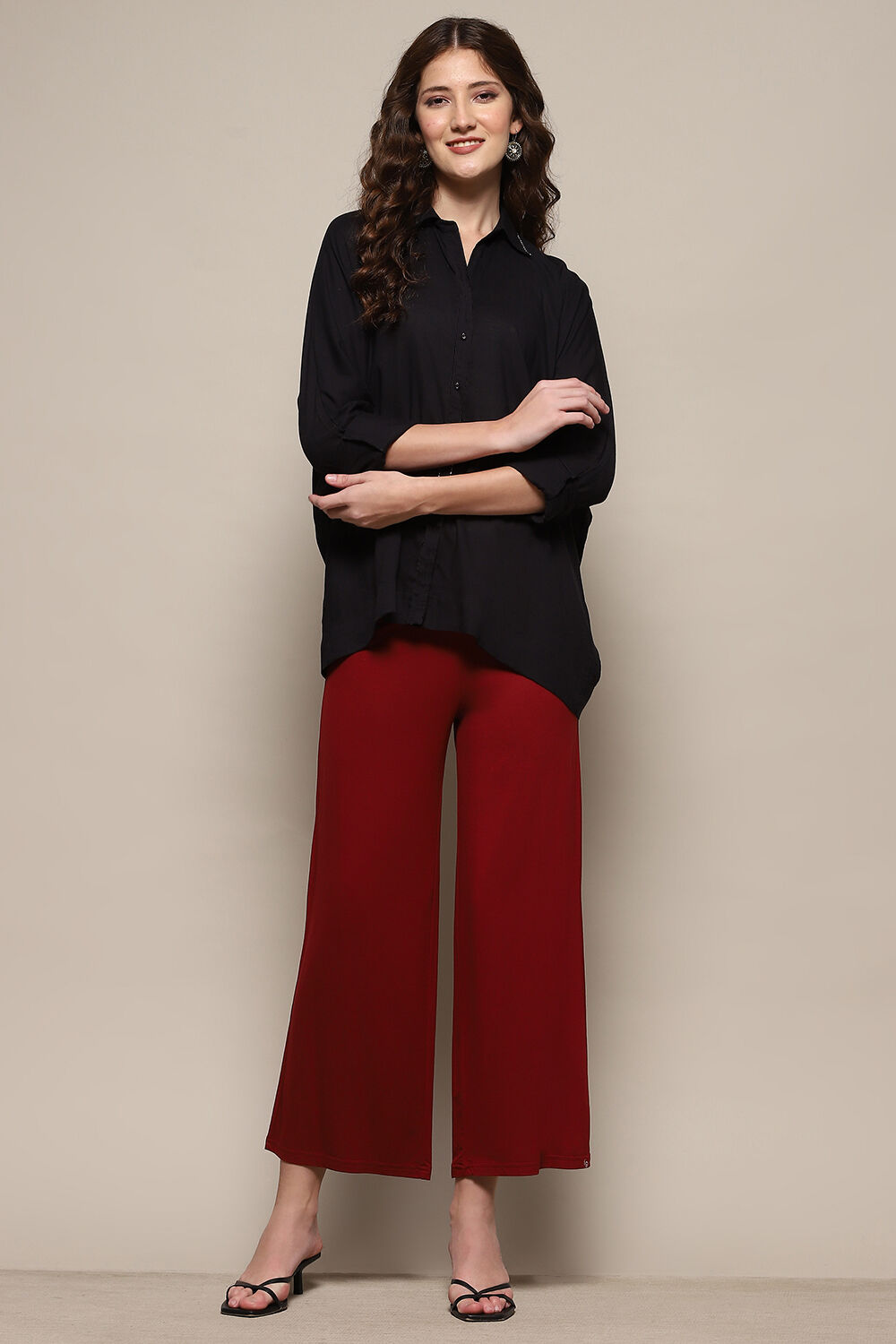 Beige Viscose Blend Solid Palazzo image number 0