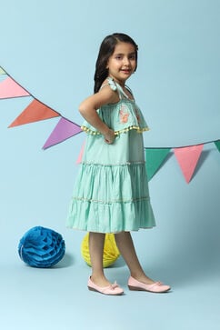 Sea Green Cotton Tiered Dress image number 3