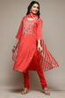 Red Viscose Straight Kurta Churidar Suit Set image number 5