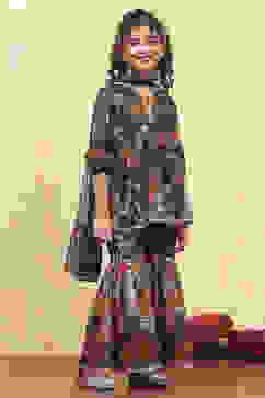 Black Polyester Printed Peplum Sharara Suit Set image number 5