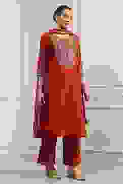 Red Embroidered Art Silk Straight Suit Set image number 5