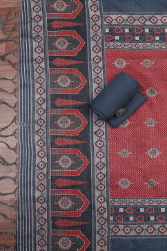 Blue Chanderi Printed Unstitched Suit Set image number 3