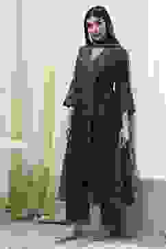 Navy Blue Printed Angrakha Style Anarkali Suit Set image number 3