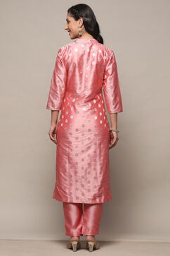 Pink Silk Blend Unstitched Suit Set image number 6