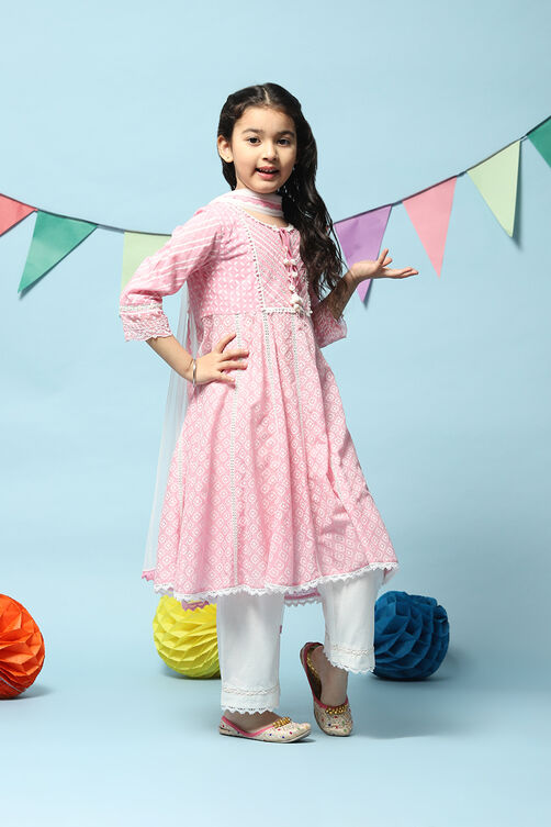 Pink Cotton Kalidar Kurta Narrow Pants Suit Set image number 6