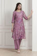 Lavender Floral Printed Straight Kurta Set image number 0